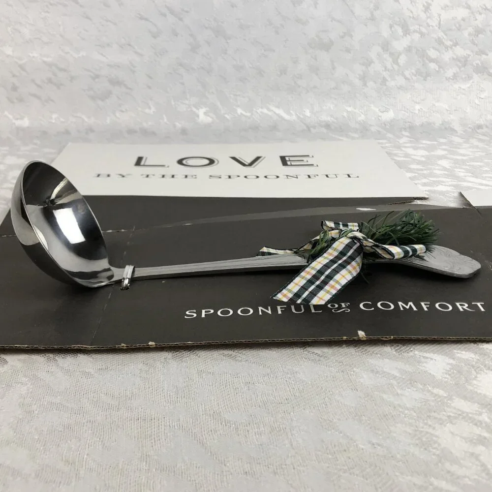 Spoonful of Comfort Stainless Steel 9-Inch Serving Ladle w/ Plaid Ribbon Bow NWT